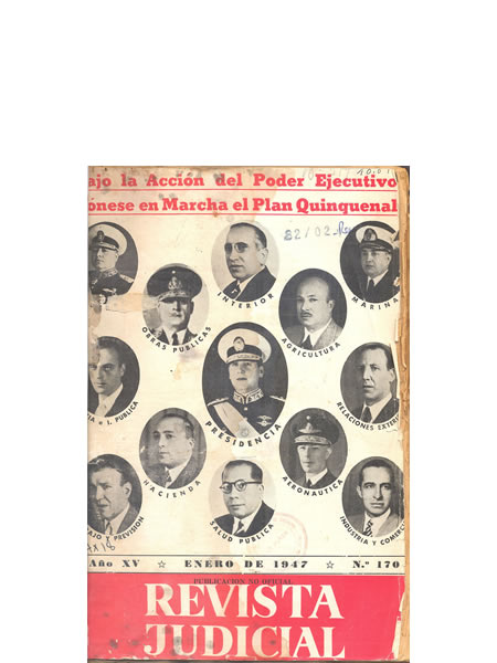 Portada de la Revista Judicial de abril de 1947 dando cuenta del Plan Quinquenal.